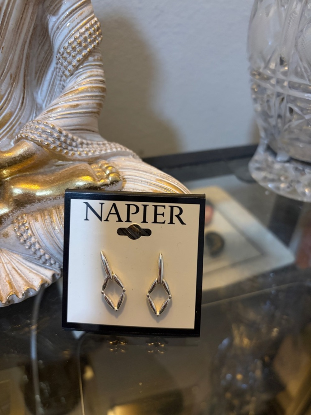 Napier Silver-Tone Open Geometric Drop Earrings